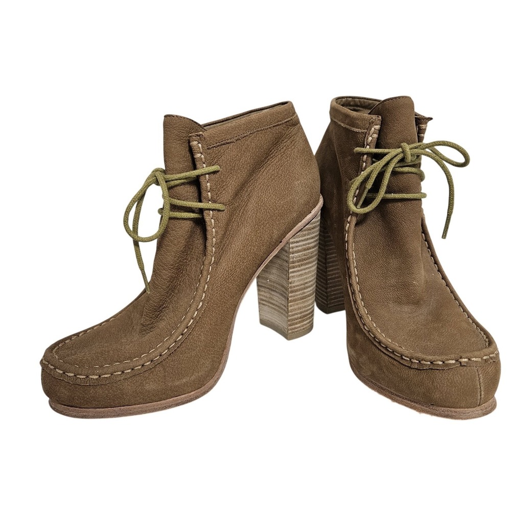 Dolce Vita Booties Women 8 Brown Leather Lace Up Moc Toe Block Heel Hippie Boho